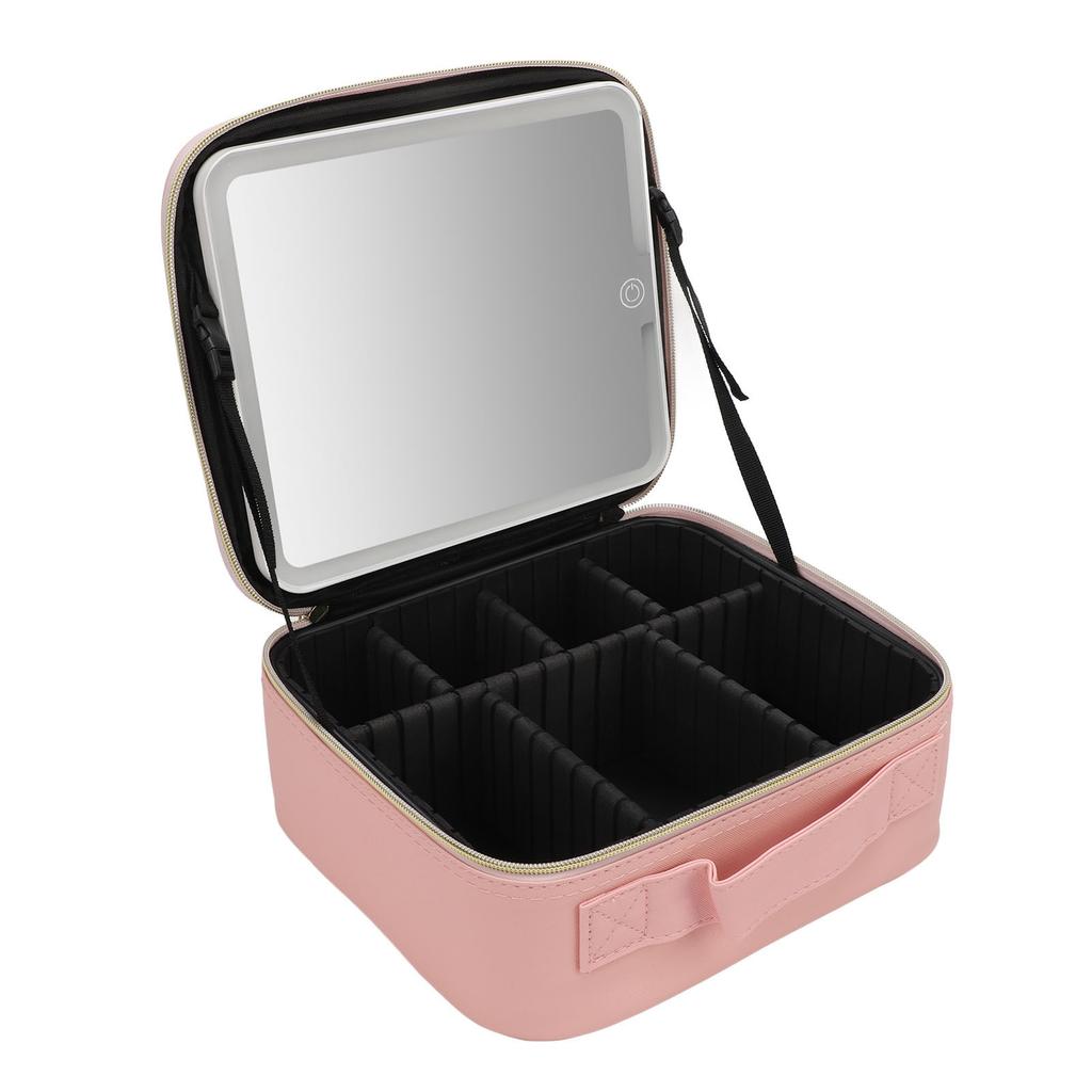 Portable LED Makeup Bag Multipurpose Stylish Large Capacity 3 Color Lights Dimmable Travel Makeup Bag with LED Mirror
