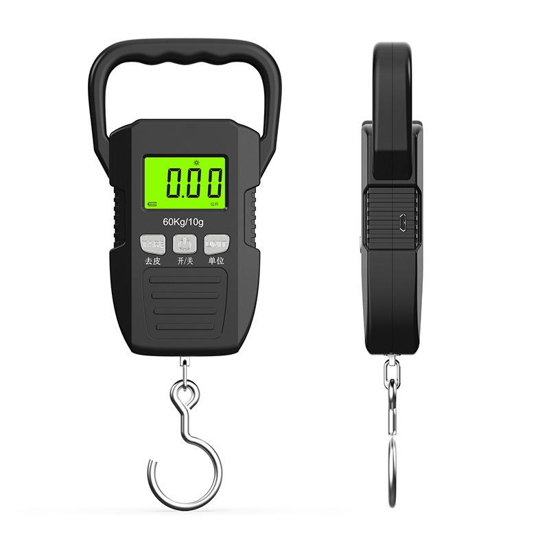 Tragbare Digitale Personenwaage 60kg 10g Elektronische Gepäckwaage Hängewaage Batterie-/USB-Aufladung LCD Angelfischerei Waage