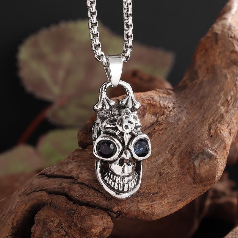 Gothic Ghost Skull Pendant Necklace for Men Retro Domineerin
