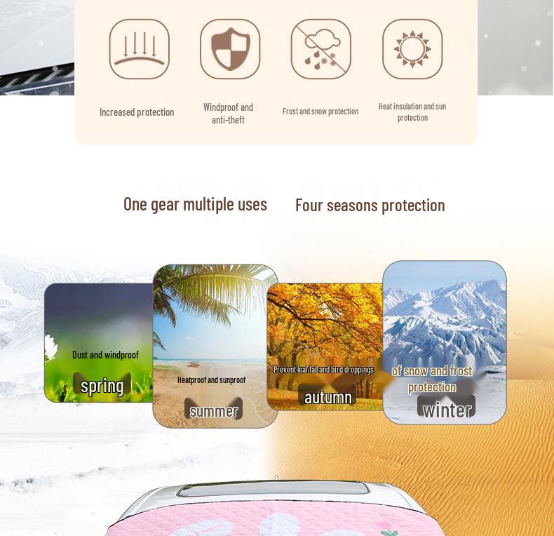 Blue Rain Cartoon Car Snow Shield: Frost & Anti-snow Windshield Protector with Tulip & Little Rabbit Design