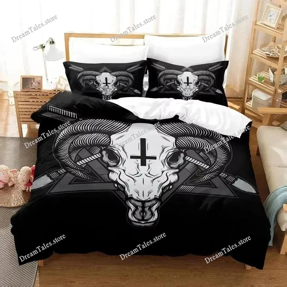 Set de Lenjerie de Pat Satanică Întunecată Imprimat 3D Huse Pilote Huse Paturi Dormitor Mărime Single Twin King Huse Plapumă Textile pentru Casă