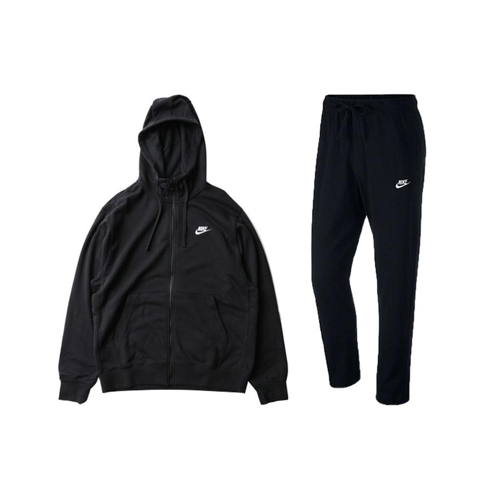 Nike Solid Color Logo Zip-Up Hoodie And Sports Long Pants Set Men Activewear Black BV2649-010+BV2767-010