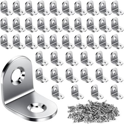50pcs Stainless Steel Corner Connector Set – 20x20x16mm 90-Degree Angle Brackets With Screws – Silver, For Furniture, Wall Mounting, DIY Projects