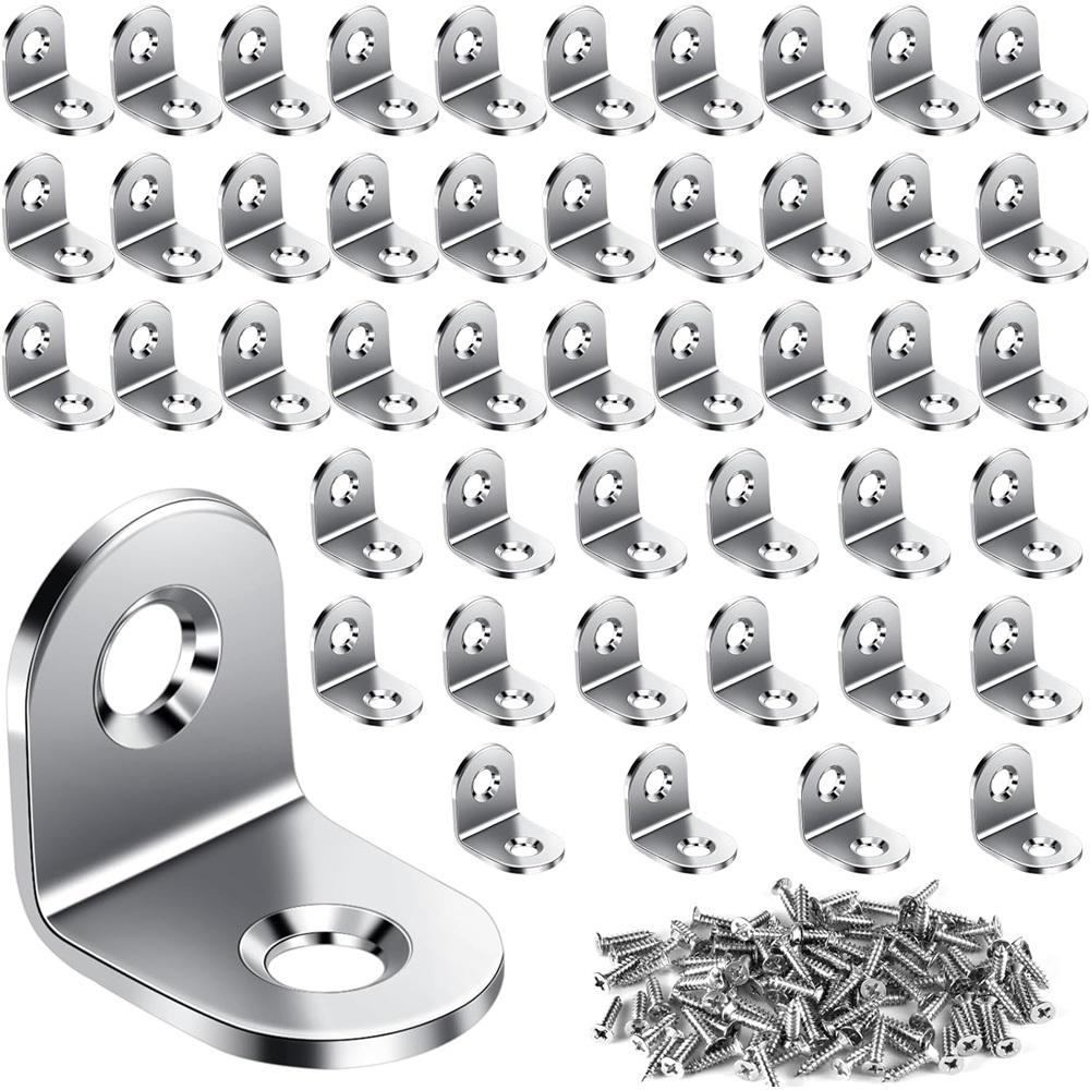 50-piece Corner Connector Set, Stainless Steel, 20 X 20 X 16 Mm, Corner Connector, Wall Bracket, Corner Metal, 90 Degrees, With Screws, Silver