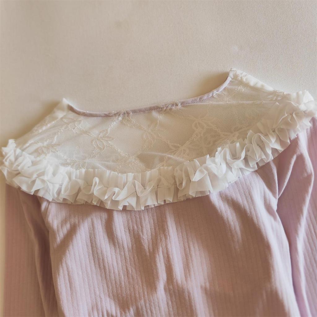 Women's Cotton Pajama Set: Long Sleeve, Lace Trim, Long Pants, Chest Pads, Sexy Style for Spring, Autumn, Winter.