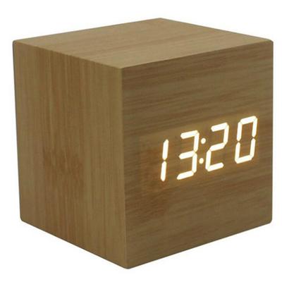Multicolor Sound Control Wooden Wood Square LED Alarm Clock Desktop Table Digital Thermometer Wood