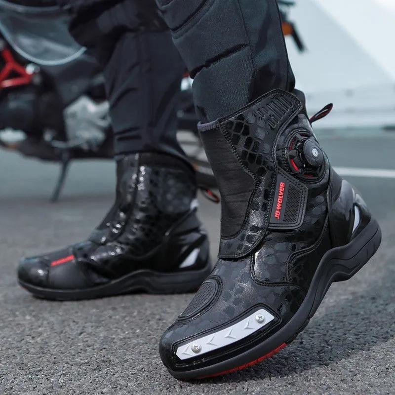 Men Motorcycle Boots Shoes Microfiber Leather Waterproof Quick Lacing Professional Botas Moto Hombre Bota Motociclista