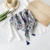 Small Fresh And Sweet Silk Scarf Square Scarf High-End Cute Style With Cotton And Linen Small Square Scarf Women'S Scarf Fringed Pendant