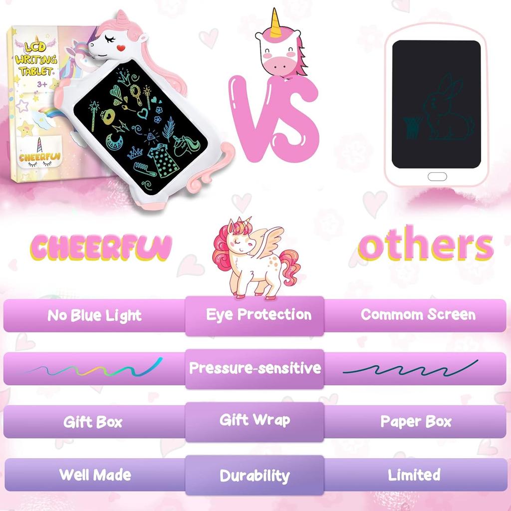 CHEERFUN Unicorn Toy Gifts for Girls Boys LCD Writing Tablet for Kids | Toddler Travel Road Trip Essential Toy Gift for 3+4 5 6 7 8 Year Old | Doodle