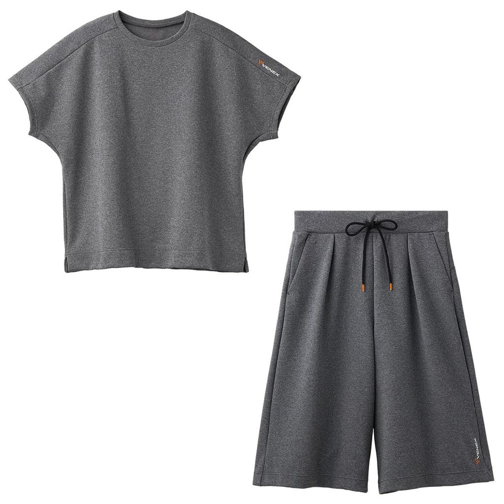 Venex Recovery Move Short Sleeve and Pants Heather Size General Medical Device Recovery Wear Women's Set, Gray, L,