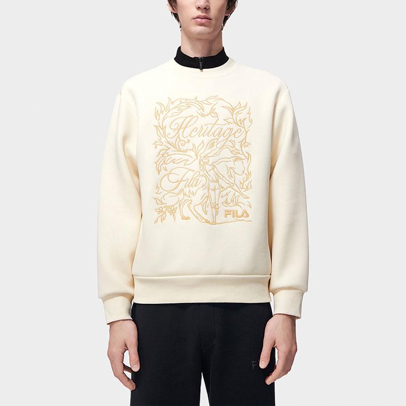 New FILA Heritage Sweatshirt Men's Soy White Khaki F11M318203F-LK