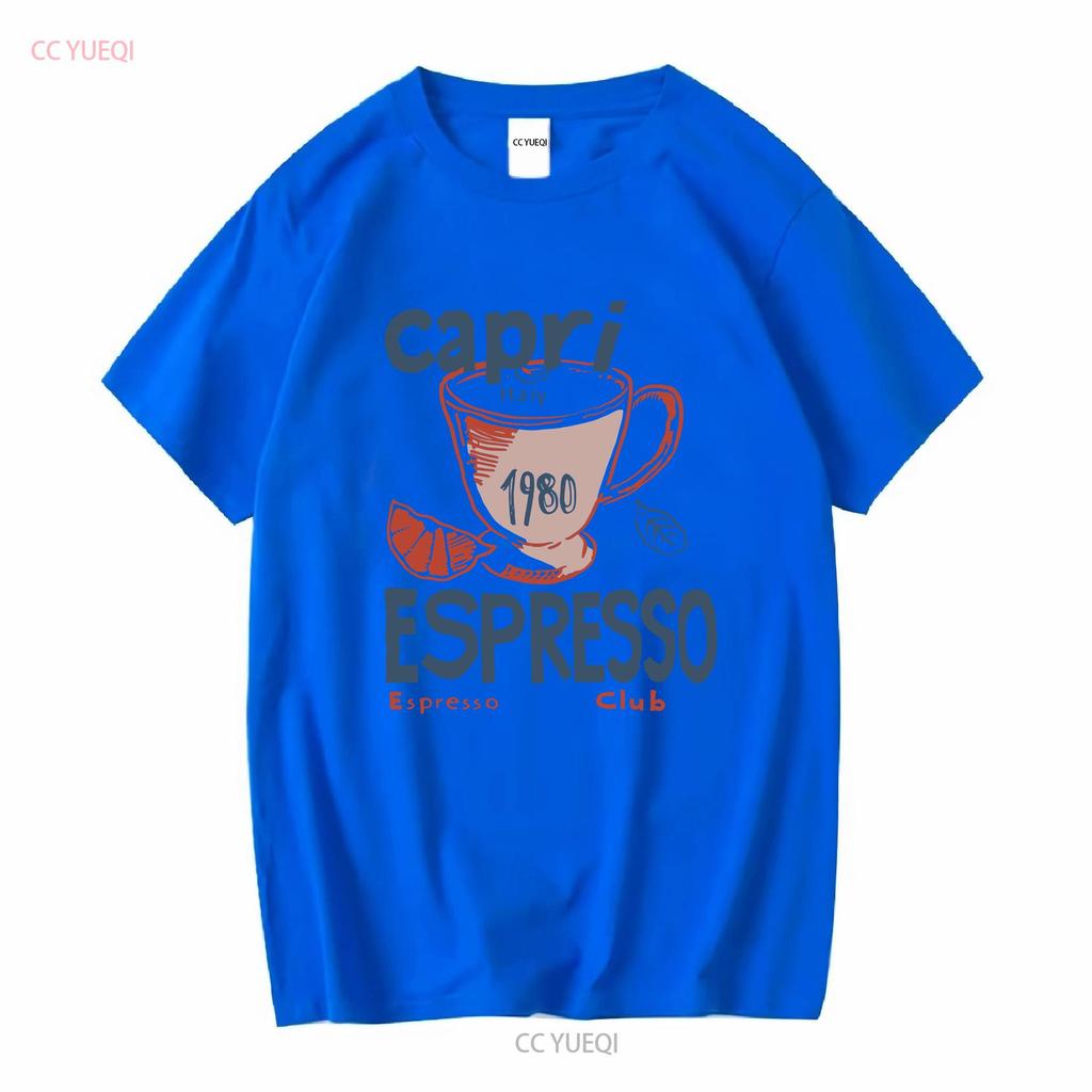Capri Italy Espresso Club 1980 T Shirt Soft Vintage Cotton vintage Washed Casual Slightly Unisex streetwear Comfortable fashion