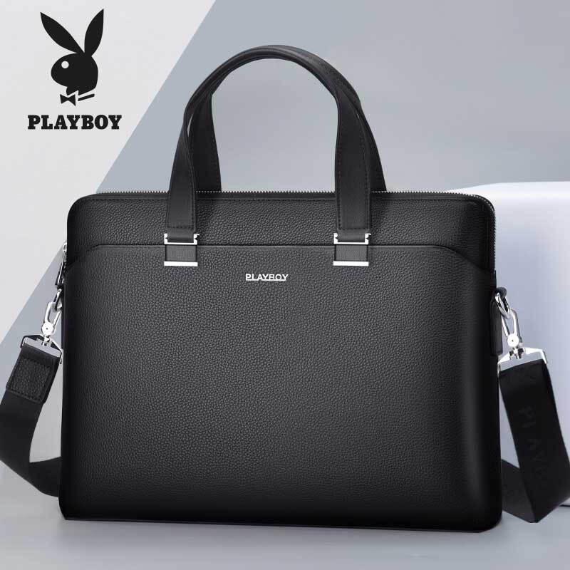 PLAYBOY Men s Business Briefcase Genuine Leather Shoulder Laptop Bag Large 13-inch
