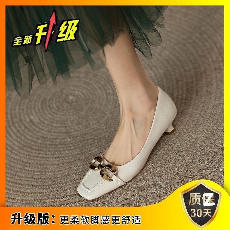 Medium heel square head small heel single shoes women's spring gentle shallow mouth high heel women's shoes