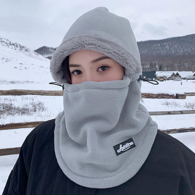 Integrated Cold Riding Winter Electric Vehicle Windproof Mask Hat Women's Ski Warm Scarf Headgear Neck Protector Cotton Hat