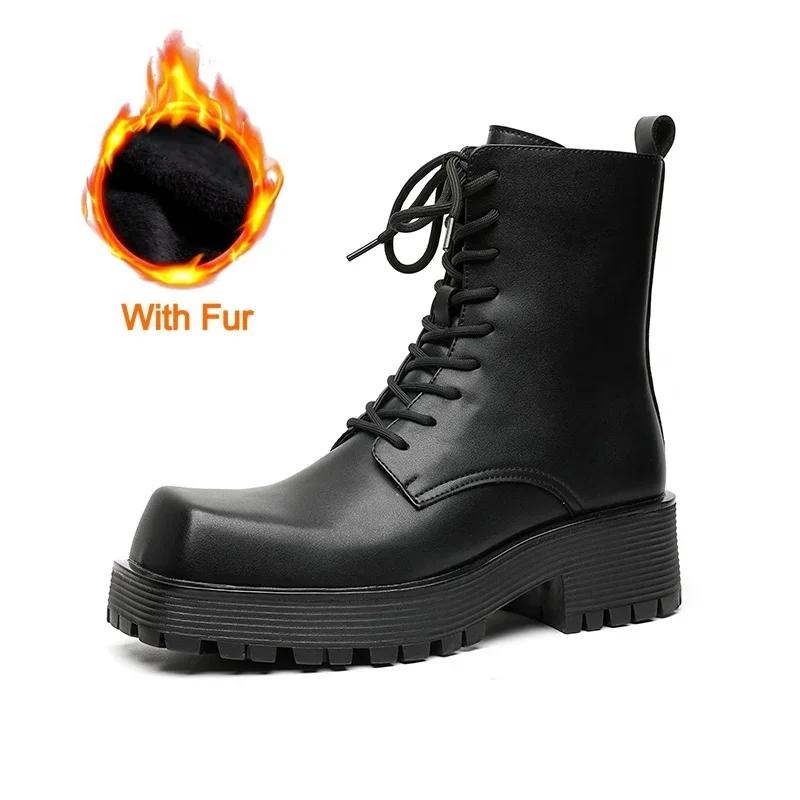 

Высококачественные мужские ультратеплые зимние ботинки, повседневные кожаные ботинки на толстой подошве, удобные водонепроницаемые ботинки для походов с квадратным носком 46