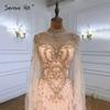 Golden luxury beads slim and thin queen aura annual meeting host elegant banquet evening dress dress LA11181