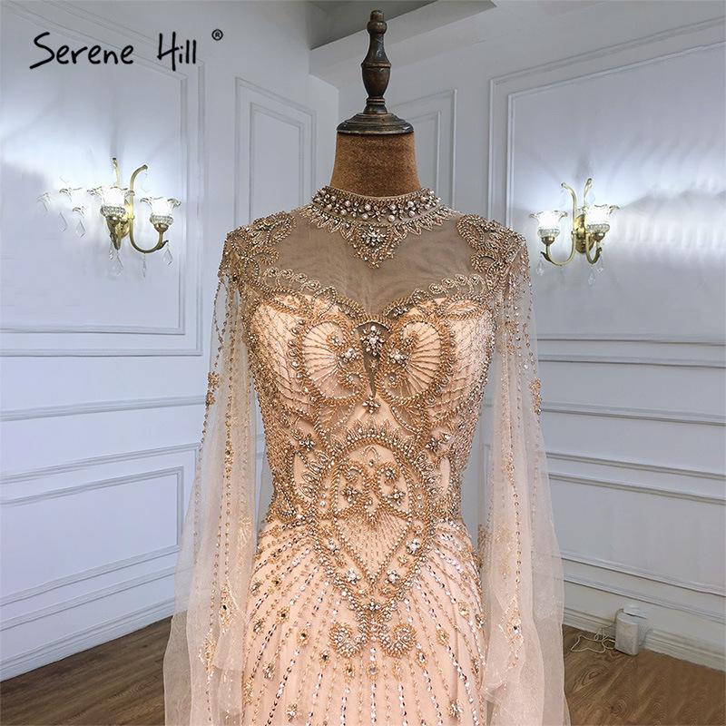 Golden luxury beads slim and thin queen aura annual meeting host elegant banquet evening dress dress LA11181