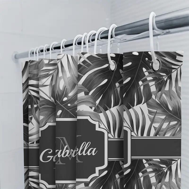 Monstera Pflanze Duschvorhang Mit Name Schwarz Weiß Dekor Für Badezimmer Anpassbare Größe Farbe Perfekte Geschenkidee Fo