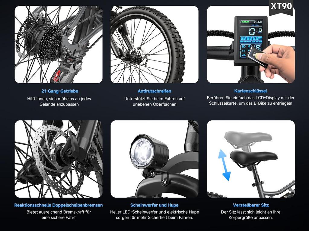 Aairsk XT90 26-inch electric bicycle with full suspension, 48V 20AH e-bike for adults