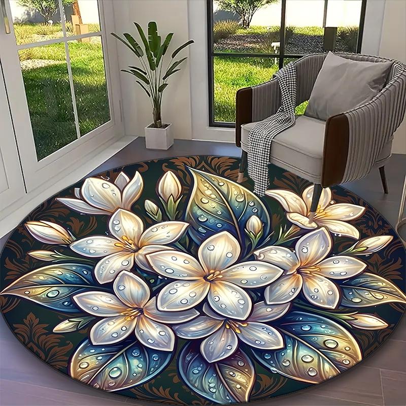 1pc Office Carpet, Crimson Cardinal Star Chair Rug, Living Room Printed Round Rug, Home Chair Floor Mat