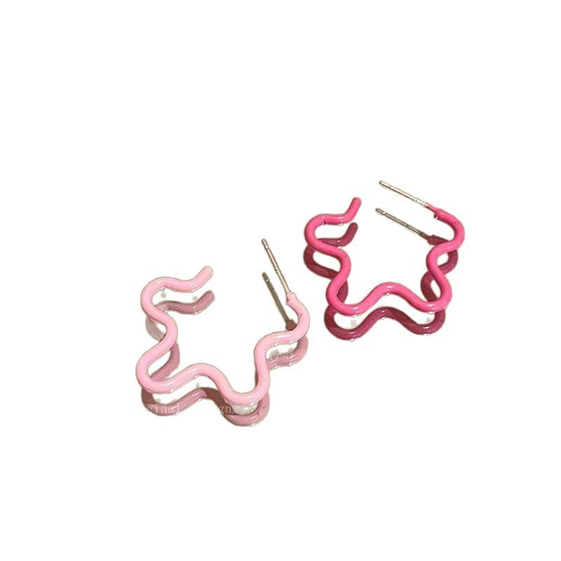 Modré gradientní květinové náušnice s pečeným lakem - Puzetky ve tvaru sladkého srdce pro ženy, Letní šperky