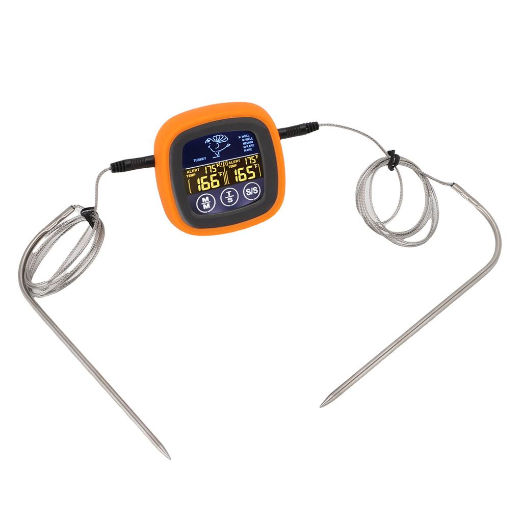 Meat Thermometer Touchscreen 2 Probes Digital Grill Thermometer with Timer for Water Beef Chicken