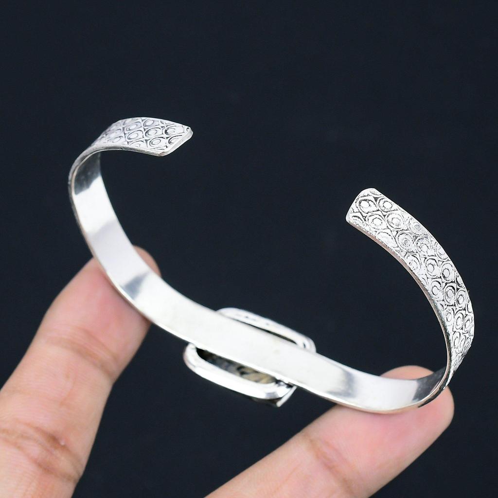 Daughters Day Deal Natural Dendrite Tiger Sterling Silver Unique Art Deco Bangle