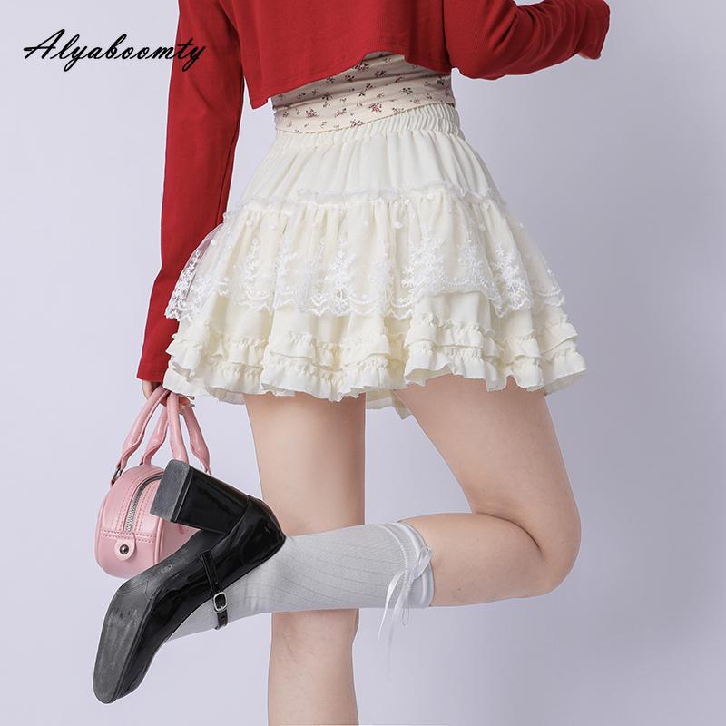 Summer Women Ballet Mini Skirt High Waist Black White Apricot Ball Gown Short Skirt Cute Kawaii Short Tierred Skirts Womens