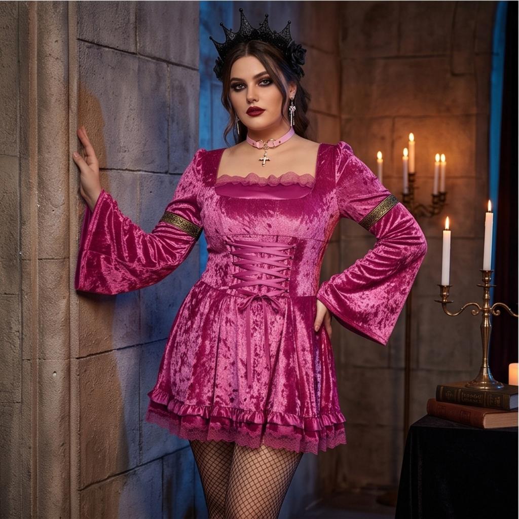 Women's Gothic Lace Devil Costume Dress for Halloween