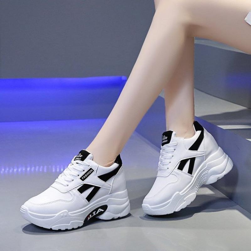 

Inner heightening shoes muffin sole sneakers new lace-up thick-soled leather surface white shoes heightening fashion casual shoes 40