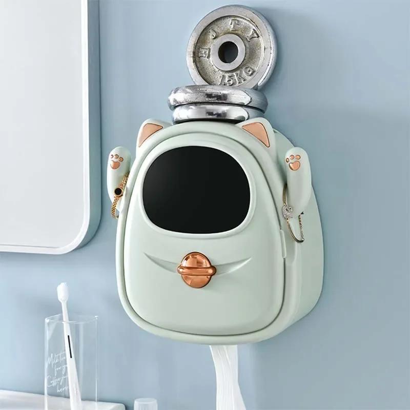 Wall Mount Cat Toilet Paper Holder Waterproof Tray Roll Tube Tissue Box Drawer Tissue Holder Bathroom Storage Shelves