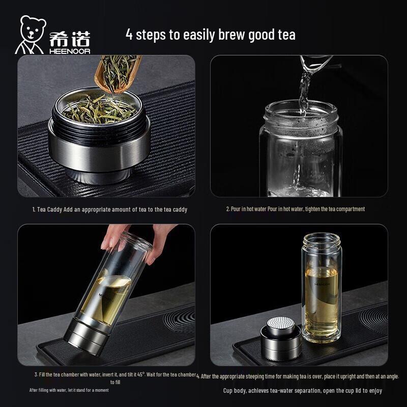 HEENOOR Double-Layer Glass Tea Infuser Bottle