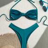 1011 New European and American Swimsuit Sexy Split Swimsuit Peacock Blue Bikini Swimsuit
