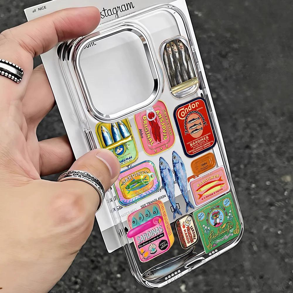 

Funny Fish Sardines Laser Phone Case For iPhone 17 Air 16 e 15 14 13 12 11 Pro Max Plus SE 2020 2022 Transparent Cover iPhone 13 Pro Max