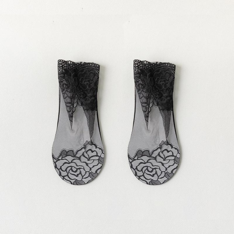 Women's Summer Ultra Thin Transparent Non Slip Lace Lace Short Tube Socks