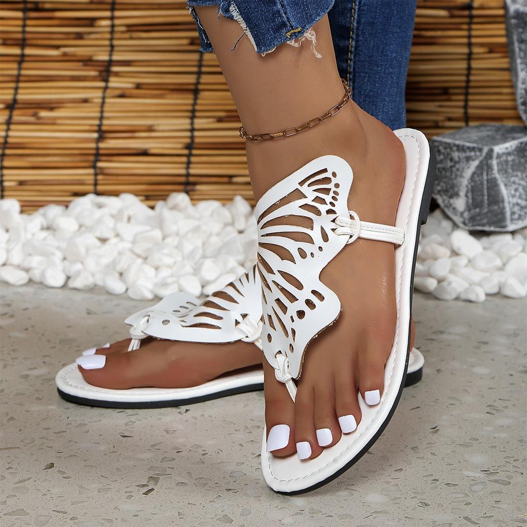 Summer women's flat bottomed butterfly shaped hollow breathable clip toe slippers