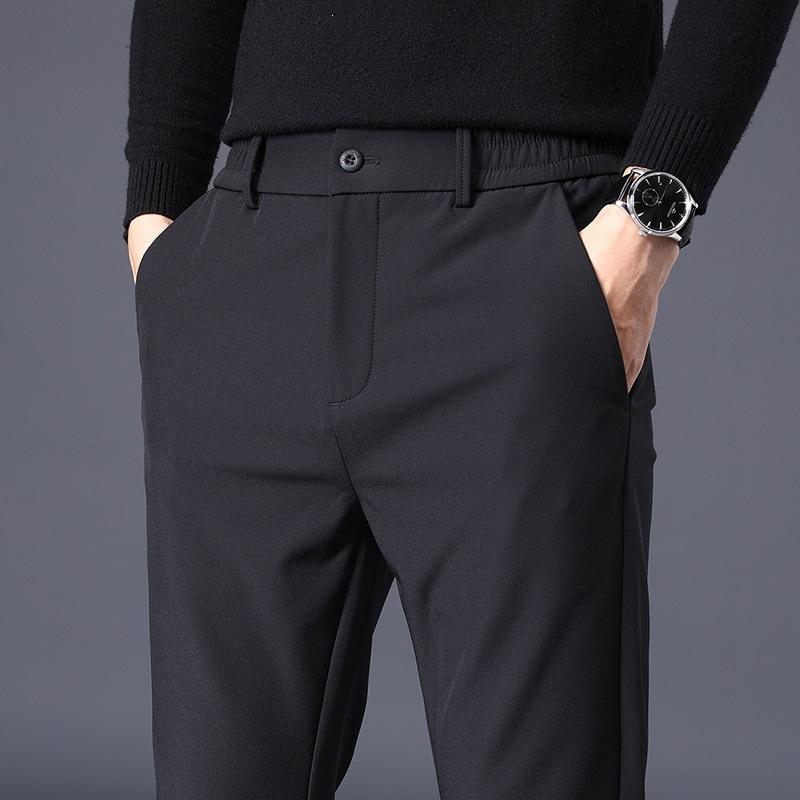 Men s New Versatile Simple Korean Style Slim Fit Straight-Leg Semi-Elastic Waist Trousers L чёрный