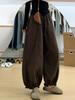 Melanoid Coffee Wide-Leg Cargo Pants - Women's Autumn Plus Size Slimming Cropped Lantern Style