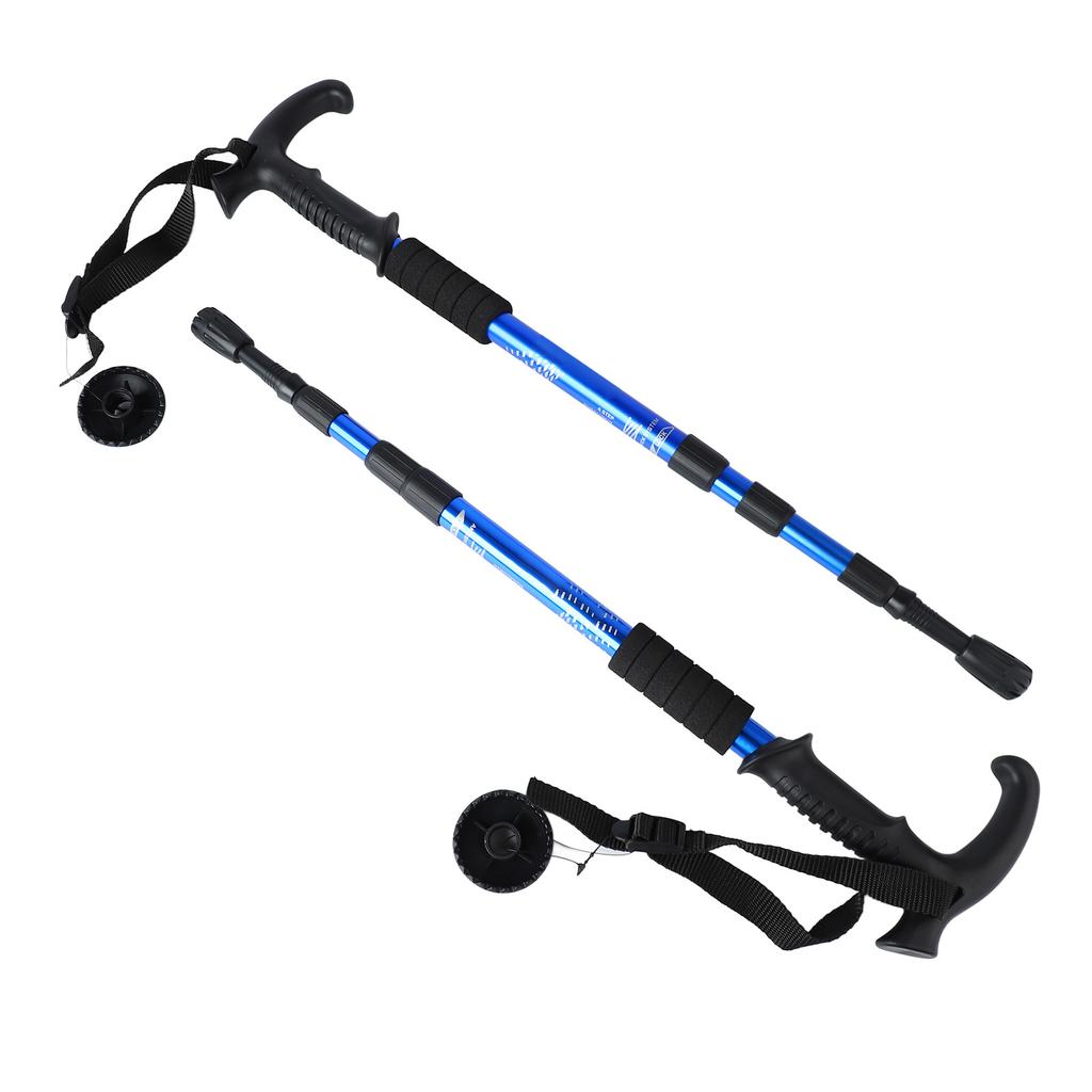 2PCS Retractable Cane 4 Sections Curved Handle Aluminum Alloy Mountaineering Cane for Outdoor