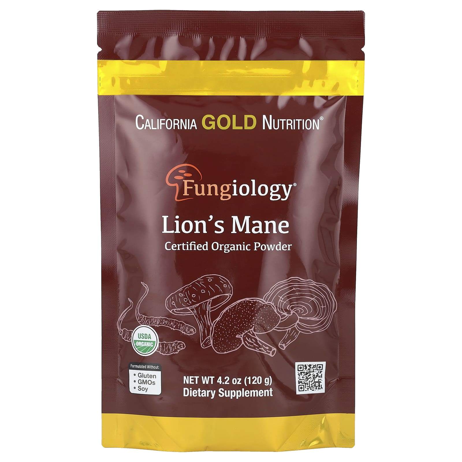 

California Gold Nutrition, Fungiology®, сертифікований органічний порошок мандаринового гриба Hericium, 4,2 унції (120 г)