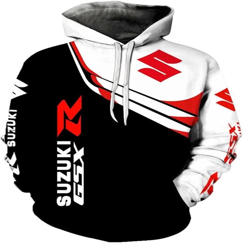 Men's 3D printed Su zu ki R logo hooded sweatshirt designed for Suzuki's autumn and winter endurance race, motorcycle enthusiast