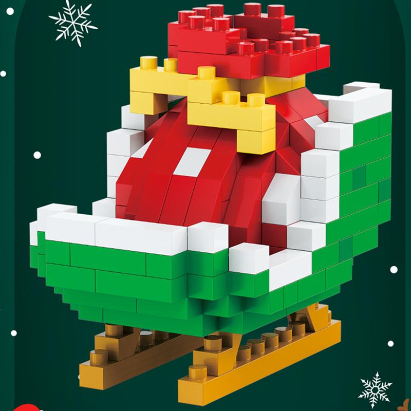 DIY Christmas Tree Elk Deer Santa Claus Train Decorations Architecture Socks Street View Xmas Snow House Building Block Kit Toy