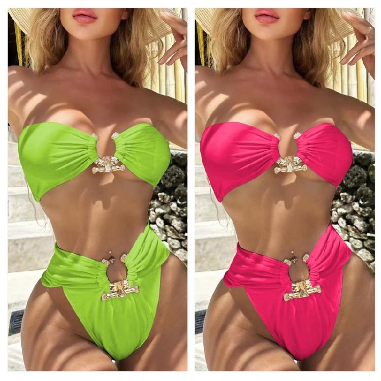Elegant High Waist Bathing Suit with Unique Metal Detail for Fashion Forward Women Lightweight Beach Swimwear