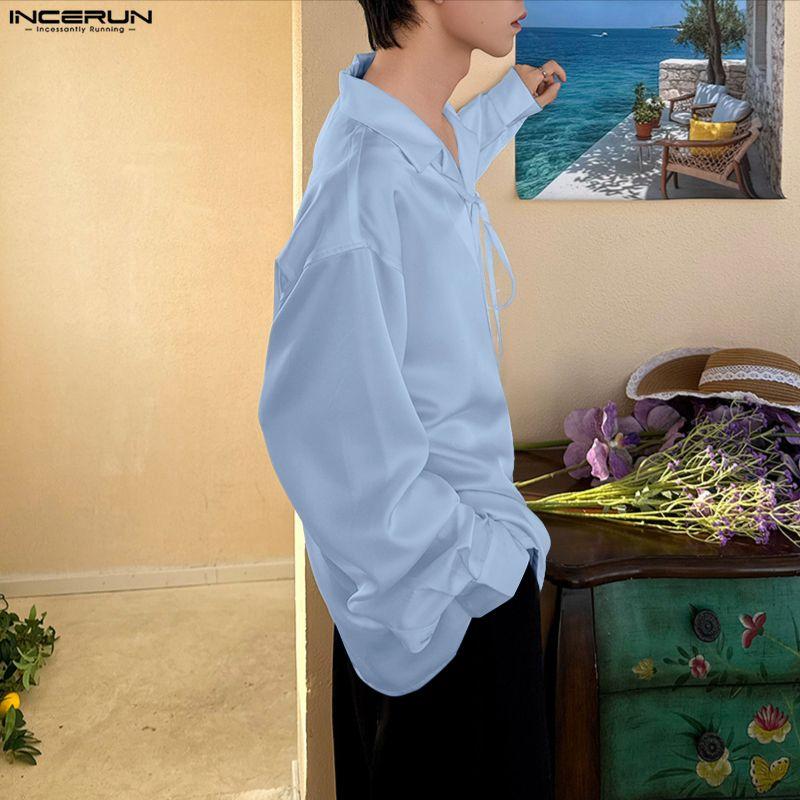 INCERUN Elegant Men Shirts Long Sleeve Button Up Casual Oversized Tops