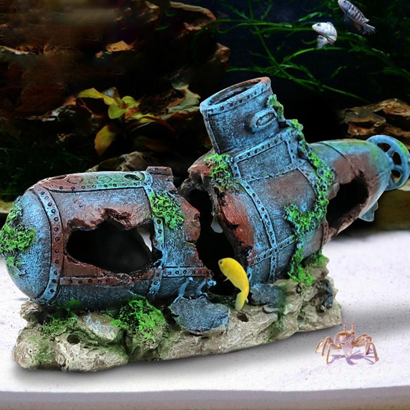 Creative Aquarium Sunken Ship Decorations Resin Pirate Ship Submarines Ornaments Landscaping For Small Medium Fish Tank
