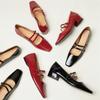 Fashion A Square-toed Mary Jane Retro One-shoulder Strap Square Heel, Elegant and Stylish Commuting Shallow Mouth Single Shoe Woman