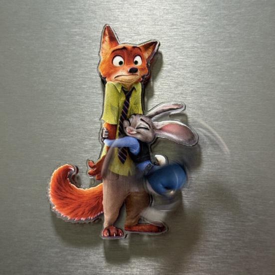 Drehbarer Fuchs Hase Kühlschrankmagnet Acryl Cartoon Filmfigur Tier Kühlschrankmagnet Heim Büro Küchendekoration Filmfans Geschenk