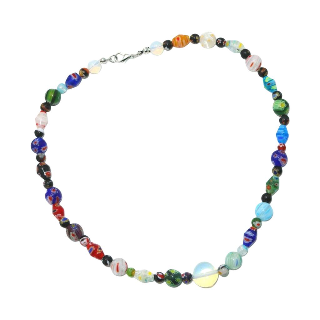 Handcrafted Venetian Millefioris Glass Beaded Necklace Italian Jewelry Accessory for Women Female Opal Bead Accessories