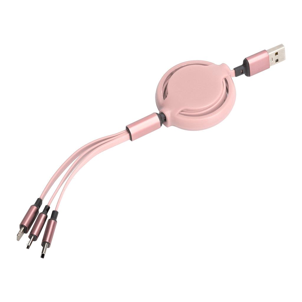 3‑in‑1 USB Charging Cable Multi Retractable Fast Charger Cord for IOS Type C Micro PortPink